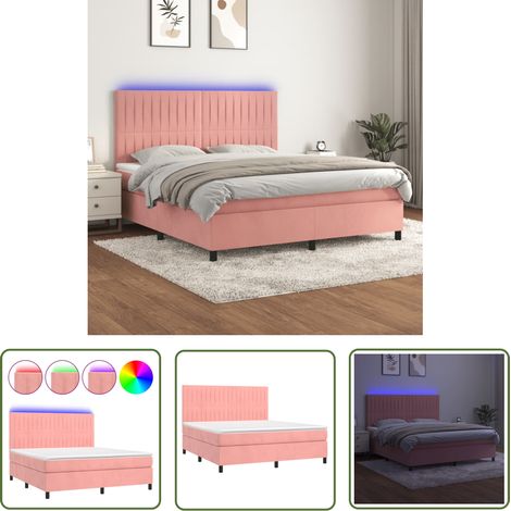 The Living Store Boxspringbett mit Matratze & LED Rosa 160x200 cm Samt - Boxspringbett - Doppelbett - Samtbett - Rosa Bett - LED Beleuchtung (1/5)