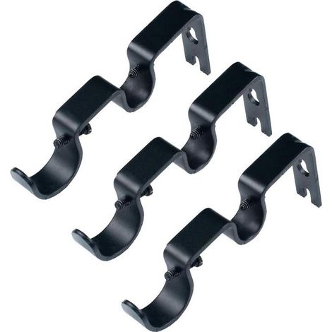 Soporte para barra de cortina de alta resistencia, soporte doble para barras de 1" y 5/8", no ajustable, juego de 3 - Negro (1/5)