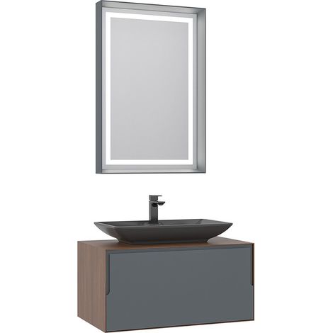Waschtisch-Set mit Spiegel (2-teilig) "Craft 80" – 60 x 50 x 40 cm – Walnuss / Anthrazit (1/5)