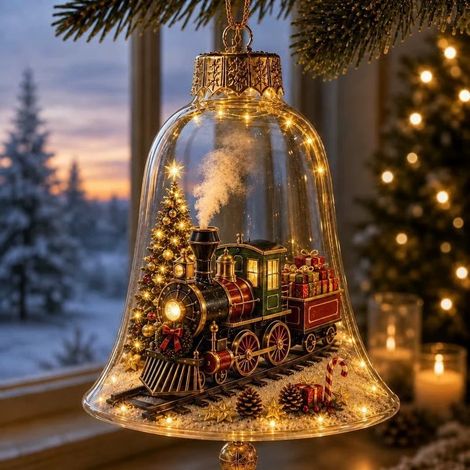 Irovami Sapin de Noël lumineux suspendu en trois dimensions, boule lumineuse rotative (moyenne), train