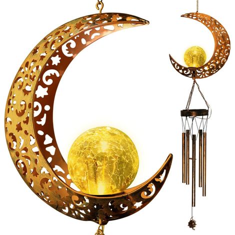 Carillon éolien solaire d'extérieur « Maman », lampe LED de jardin, décoration étanche, carillon rétro lune, suspension lumineuse, lustre paysager (1/5)