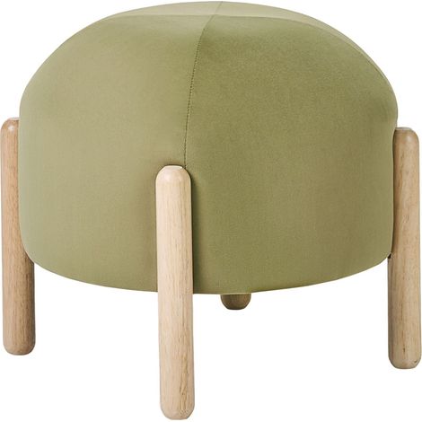 Stool Green Velvet Upholstery Pouffe Ottoman Wooden Legs Modern Design Living Room Accessories HELEN