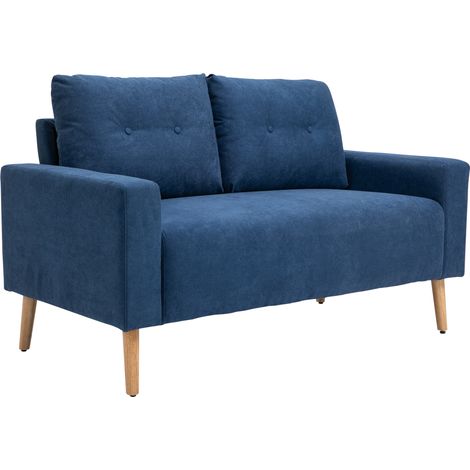 HOMCOM Divano Moderno 2 Posti Stile Nordico in Poliestere e Legno Blu