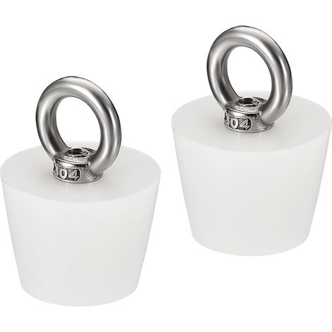 Bouchon Conique Bouchon en Caoutchouc de Silicone 28mm à 37mm Bouchon de Baignoire Solide avec Anneau pour Tubes à Essai, Conduite d'Eau, Trou de Drainage, Blanc 2 Pièces (1/5)