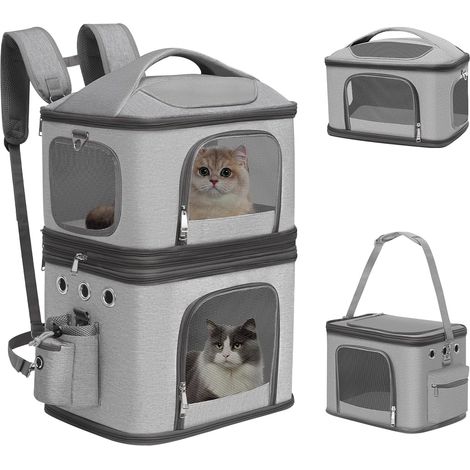 Sac à Dos Transport pour 2 Chats, Double Compartiment détachable (1/5)