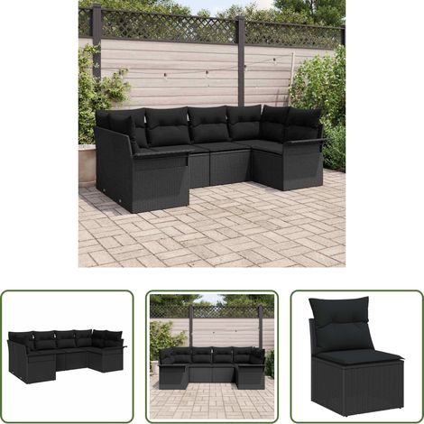 Gartenmöbel -  Gartensofa-set mit Kissen 6 pcs Schwarz Poly-Rattan (1/5)
