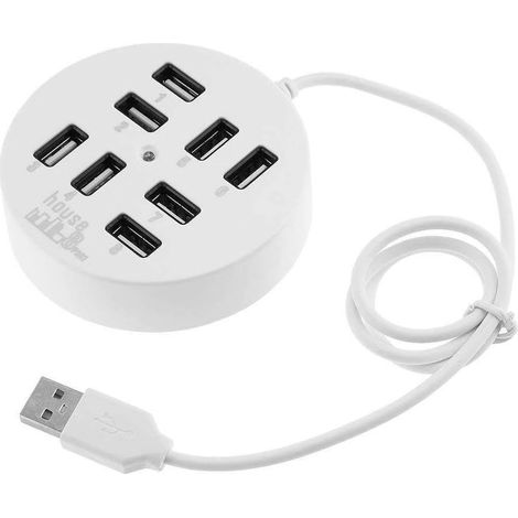Boîtier USB 8 ports, hub USB 2.0 multiport rond avec LED pour la transmission de données multiples, compatible avec les appareils USB, téléphones, clés USB, PC et tablettes. (1/5)