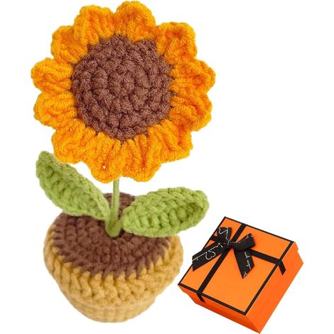 Tournesols en pot tricoté, petites fleurs artificielles dans un pot fait main, pour la décoration de la maison, du bureau, du bureau ou de la voiture.-AquaForge (1/5)