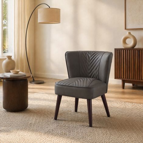 Silla tapizada sin brazos cuero gris madera OKMYHOME (1/5)