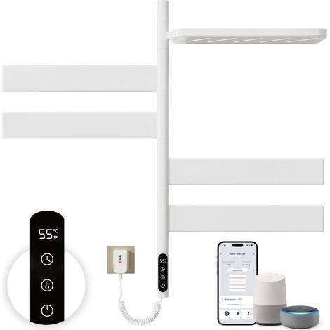 Handtuchheizkörper Elektrisch 125W Badheizkörper Handtuchhalter Heizkörper Heizung 180° Drehung Handtuchtrockner Smart WiFi Handtuchwärmer Touch Steuerung 0-9H Timer, 30-70°C (1/5)
