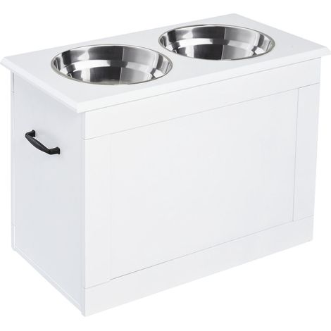 Gamelle surélevée pour chien, gamelle avec espace de rangement, gamelle d'eau, 2 gamelles de 2 litres en acier inoxydable, gamelles pour chien, station d'alimentation pour chiens et chats, blanc (1/5)