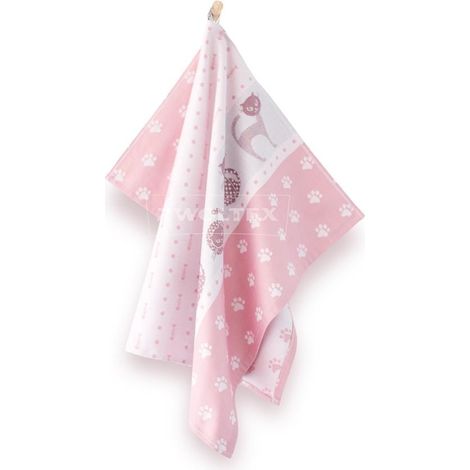 Paño de cocina de algodón egipcio de 50x70 cm, estampado Maru, color rosa. (1/2)
