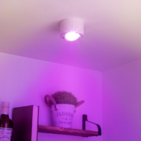 Flacher Aufbaustrahler rund schwenkbar Deckenleuchte - Farbe: weiß - LED Leuchtmittel: 5W RGB+CCT 230V dimmbar 60° (1/5)