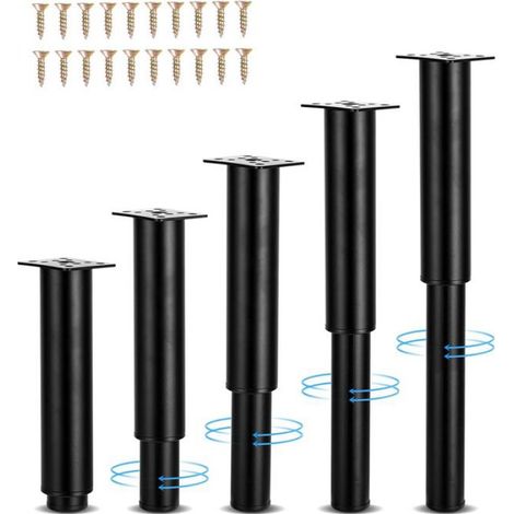 Pieds De Meubles Réglables - Métal - Hauteur Réglable 18 À 33 Cm - Pour Canapé Lit Table - Lot De 5 (1/5)