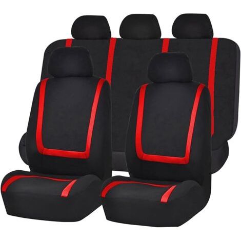 9 Pièces Set Complet Housses De Siège Voiture, Housses Siège Avant Et Arrière Voiture Universelles(Rouge) (1/4)