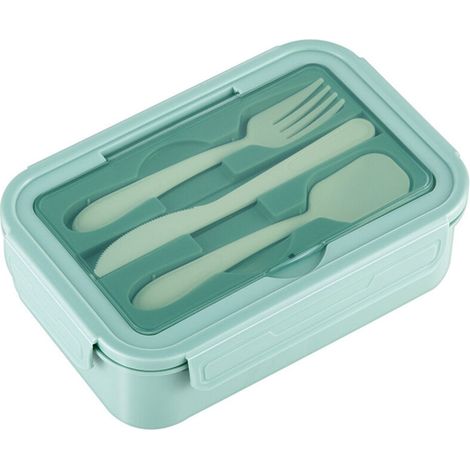 Boîte à déjeuner Bento pour enfants et adultes avec 3 compartiments couverts anti-fuite 1400ml en plastique Snacks boîte à aliments pour micro-ondes（vert） (1/5)