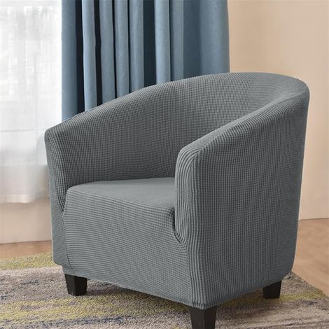 Stretch Chair Cover Solid Colour 1 Seater Sofa Cover Living Room Club Easy to Install and Wash Armchair Cover (Light Grey) (1/5)