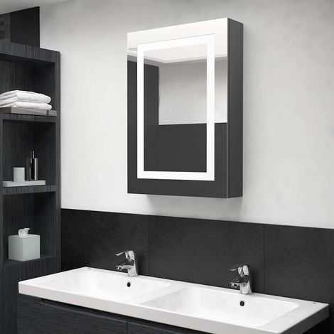 Armoire murale de salle de bain à miroir à LED - Meuble de rangement Gris 50x13x70 cm BV813080 - BonneVie (1/5)