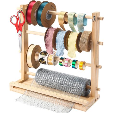 Porte-bobines en bois pour rubans artisanaux, couronnes, papillons et washi tape, fournitures d'arts plastiques - Idéal pour atelier d'artisan, fleuriste et emballage cadeau (1/5)