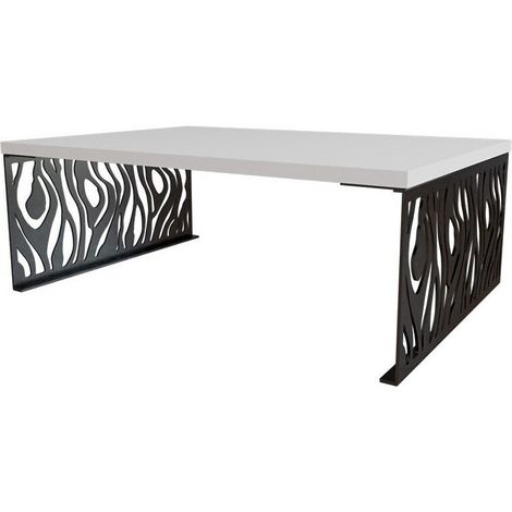 Mesa de centro Germantown 108, Blanco brillante + Negro mate, 45x70x100cm, Diámetro: 0, Aglomerado laminado, Angular