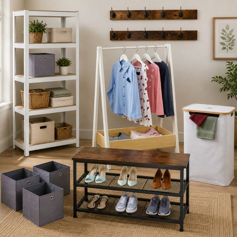 Conjunto de almacenamiento para el pasillo 4 piezas zapatero estanteria de acero perchero infantil y cajas 230737609 (1/5)