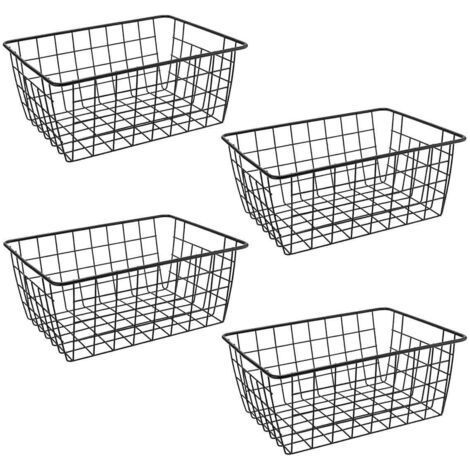 Lot de 4 paniers métalliques noirs en fil, pour rangement salle de bain, réfrigérateur, bureau ou congélateur (1/5)