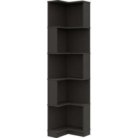Librería esquinera en L 63,5 x 45 x 175 cm en MDF negra con tira LED controlada por app (1/5)