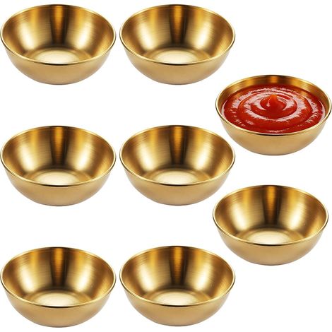 Pack of 8 Round Dip Bowls, Golden Stainless Steel Bowl 8 cm diameter, round and heat-resistant snack bowl for ketchup, soy sauce, vinegar, salad sauce and other dip sauces (1/5)