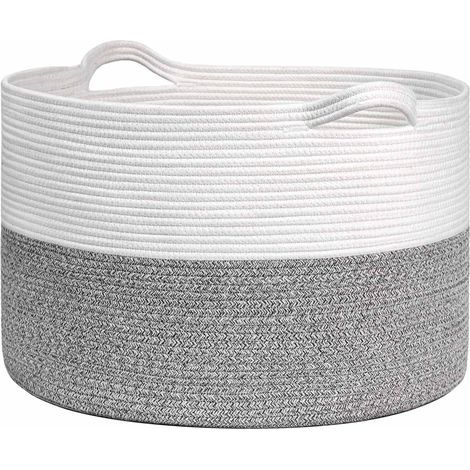 Cesto portaoggetti grande, in cotone, 51 x 34 cm, grigio e bianco (1/5)