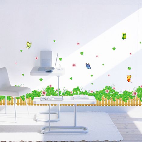 Sticker mural décoratif à motif de feuilles et de fleurs vertes pour salon ou chambre (AY7056) (1/5)