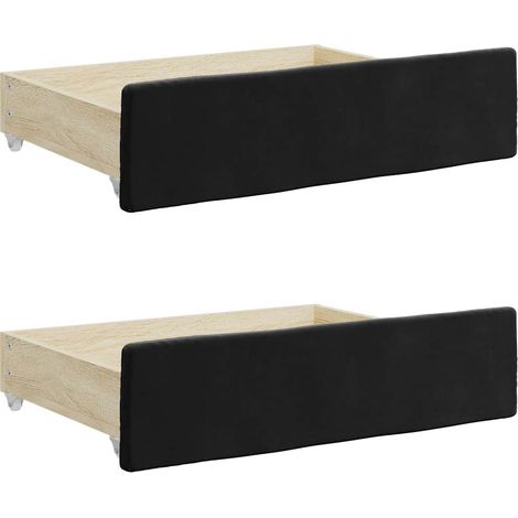 Tiroirs de lit 2 pcs noir bois d'ingénierie et velours (1/5)