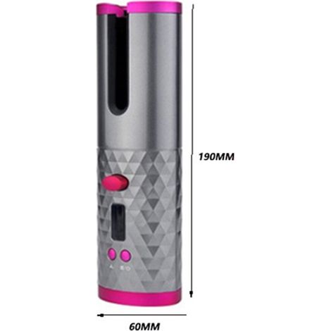 Boucleur de cheveux automatique rechargeable, chauffe rapide, fer à friser rotatif portable pour femmes et filles, gris, sans fil (1/4)