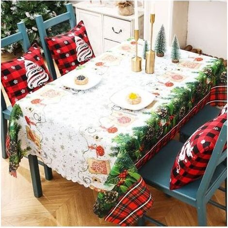 Nappe rectangulaire de Noël 180 x 150 cm – Tissu polyester lavable – Décoration de table pour fêtes – Motifs délicats et résistante à l'usure (1/5)