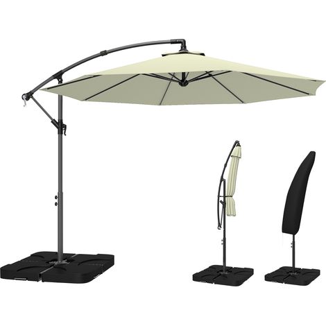 Outsunny 3(m) Banana Parasol Cantilever Umbrella Garden w/ Base Weights