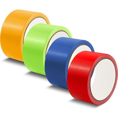 4 Rolls of Heavy Duty Canvas Tape 48 mm × 10 m, 210μm Multi-Color Shielded Adhesive Tape, Coloured Adhesive Tape for Marking, Sealing, Attaching (Red, Yellow, Green, Blue) (1/5)