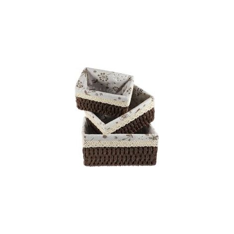 Ensemble de paniers gigognes tressés de forme rectangulaire, bac de rangement en osier, organisateur d'étagère en paille avec doublure, décoratif pour salle de bain, placard, cosmétiques, chaussures e