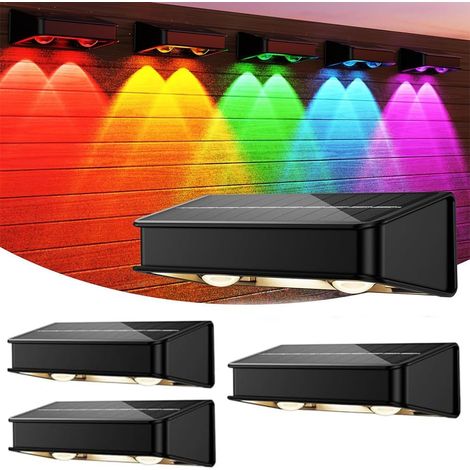 Applique Solaire Extérieur, Nouvelle Génération 2025 Haut & Bas Applique Murale Solaire Blanc RVB 1200mAh Lampe Solaire Murale Extérieur IP65 Étanche 4 Articles 100 Lumens pour Clôture (1/5)