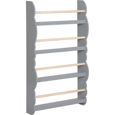 WOLTU Kinder Bücherregal Wandregal, Bücher-Organizer mit 4 Ablagen, Kinderregal für Buchaufbewahrung, aus Kiefernholz E1 MDF, für Kinderzimmer Spielzimmer, Grau