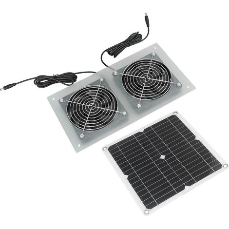 Ventilateur solaire 15 W, kit double ventilateur solaire efficace pour poulailler, serre, abri de jardin, niche pour animaux, fenêtre (1/5)