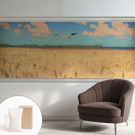 Papier peint intissé avec imprimé pour décoration intérieure pour rénovation a motif - Colle incluse gratuite Champ de blé 250x104 cm (1/5)