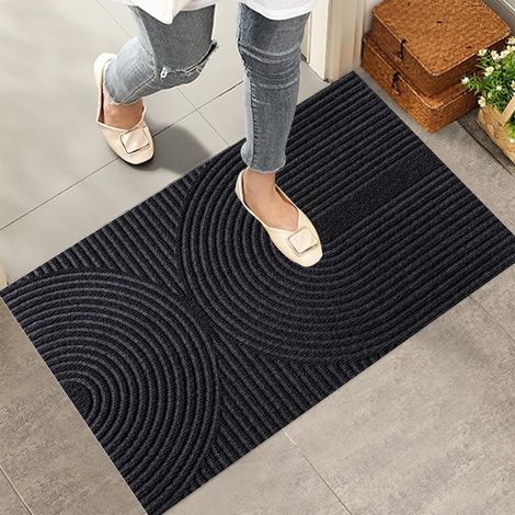 Paillasson 40 x 60 cm pour intérieur et extérieur - Antidérapant - Lavable - Imperméable - Tapis anti-saleté pour entrée, porte d'entrée, terrasse, couloir, jardin (gris foncé) (1/5)