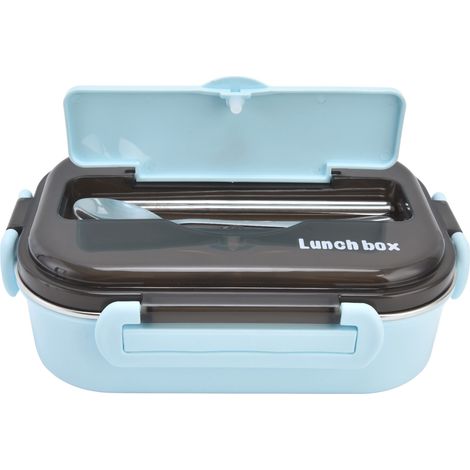 Boîte à lunch 1000 ml, deux compartiments, sûre, durable, étanche, portable, style bento, bleue (1/5)