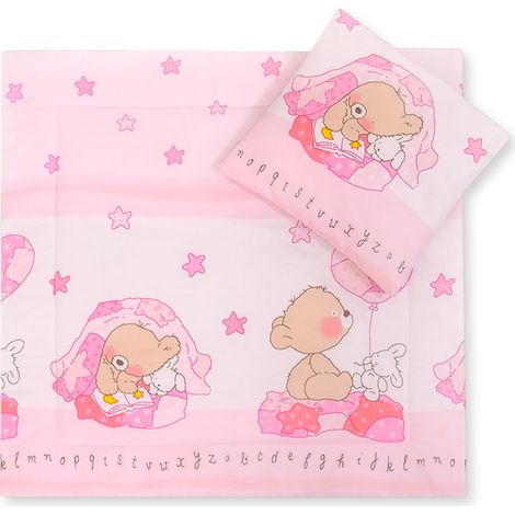Couverture pour poussette avec couette et oreiller – Ours en peluche avec ballon, rose (1/2)