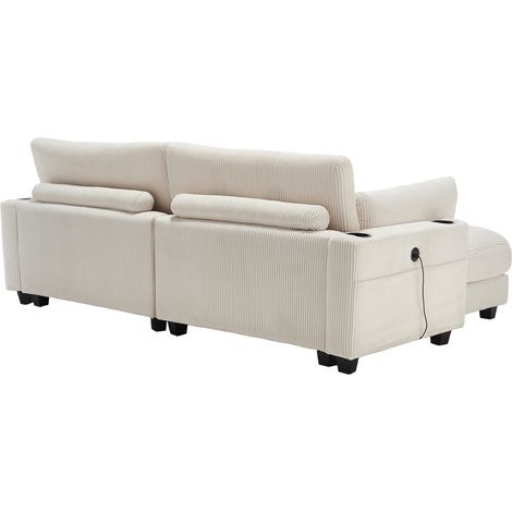 Modulares Sofa 2-Sitzer aus Cordstoff, mit 4 Getränkehaltern, 4 Seitentaschen, USB, Beige (1/5)