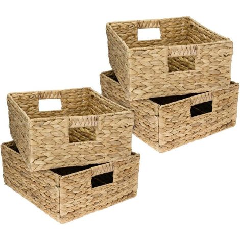 Cesto portaoggetti in vimini, giacinto d'acqua naturale, scatola robusta e decorativa, rettangolare, compatibile con cesti in vimini, set da 4, 30 x 34 x 15 cm (1/4)