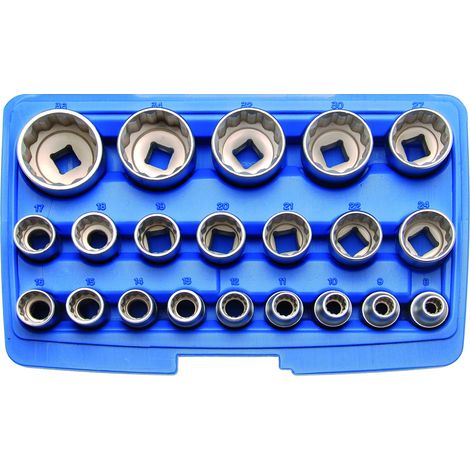 Bgs Technic – Coffret de 21 douilles 12 pans carré 1/2 – Douilles de 8 à 36 mm – Très haute qualité – Raccord pour compresseur