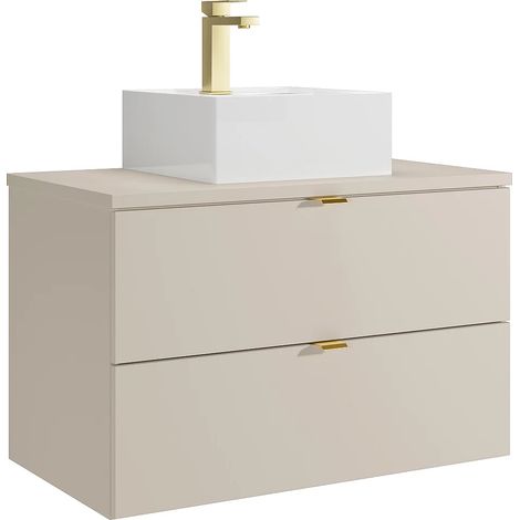 Mobile bagno sospeso con lavabo da appoggio quadrato e rubinetto Beige 80 cm - LAVENA (1/5)
