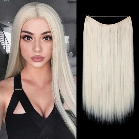 Blond platine-14pouces-Extension Capillaire Synthétique Sans Clip, Faux Cheveux Longs, Courts, Lisses, Blonds (1/4)
