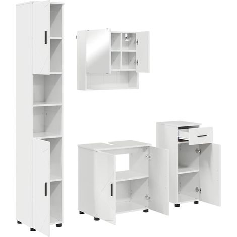 Maison Exclusive - Badezimmermöbel-Set 4 pcs Hochglanz Weiß Holzw (1/5)