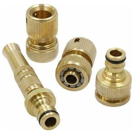 Kit d'arrosage complet 4 pièces – Pistolet pulvérisateur mâle 3/4 en laiton – Deux raccords rapides femelles 15 mm – Buse réglable (1/4)